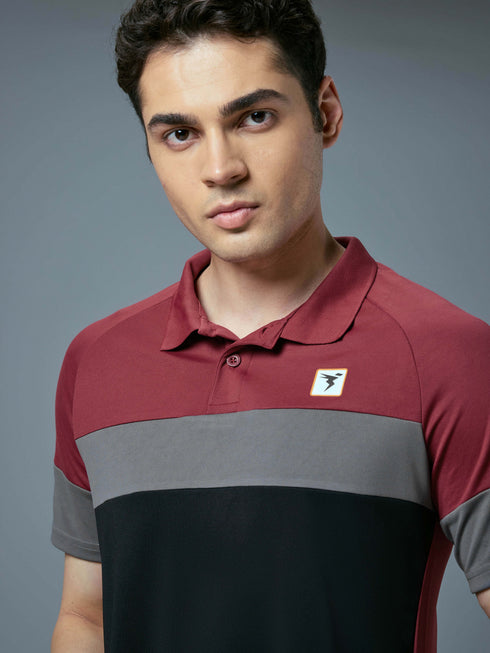 Men Colorblock Slim Fit Polo T-shirt with TECHNO COOL+
