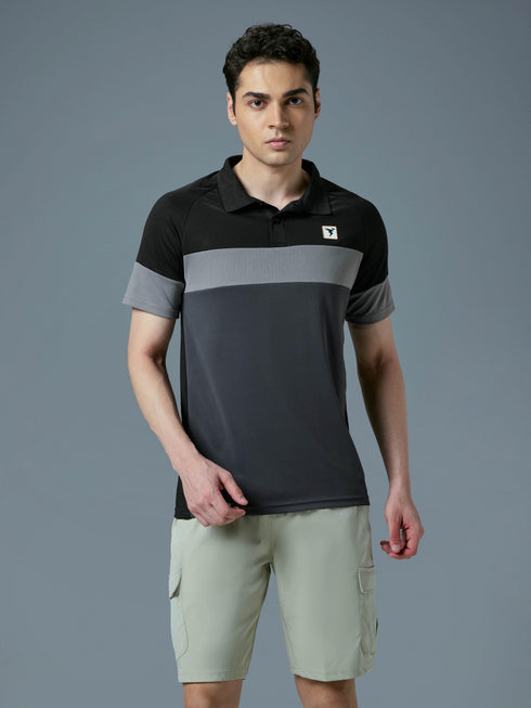 Men Colorblock Slim Fit Polo T-shirt with TECHNO COOL+
