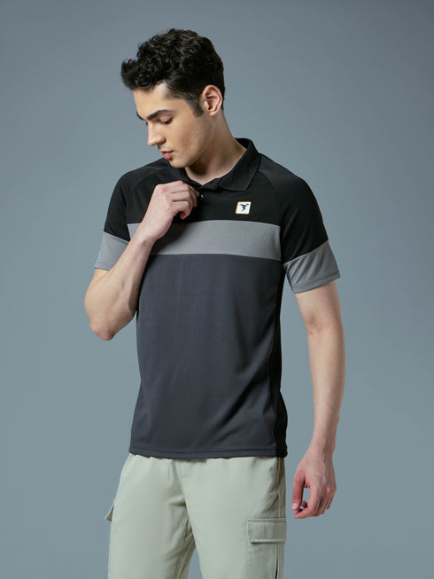 Men Colorblock Slim Fit Polo T-shirt with TECHNO COOL+