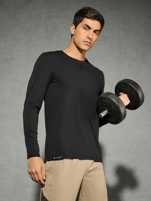 Men Solid Slim Fit Round Neck Sports T-shirt with COTFLEX