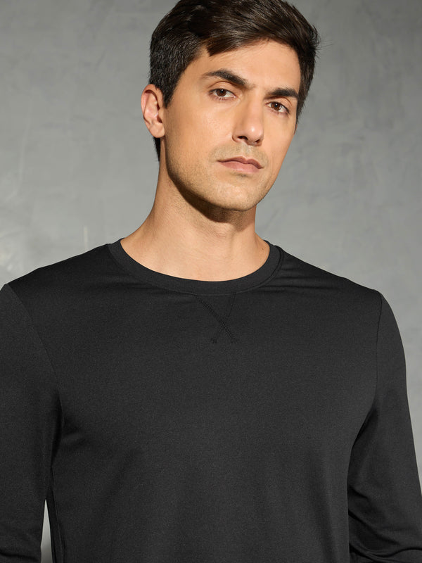 Men Solid Slim Fit Round Neck Sports T-shirt with COTFLEX