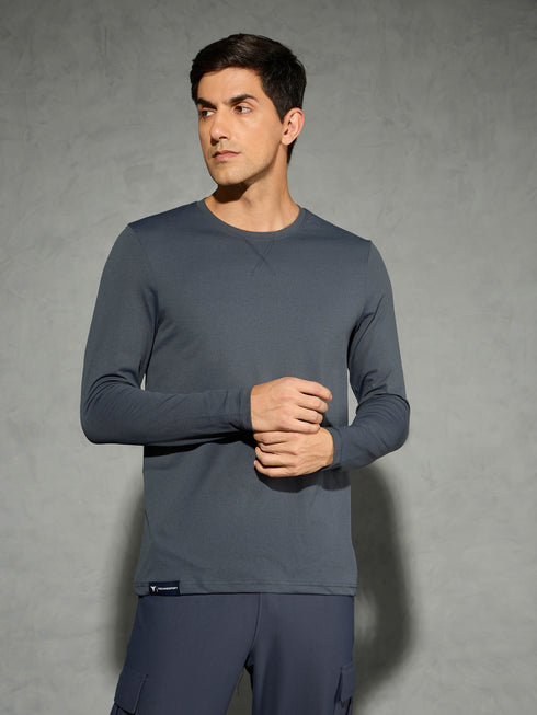 Men Solid Slim Fit Round Neck Sports T-shirt with COTFLEX