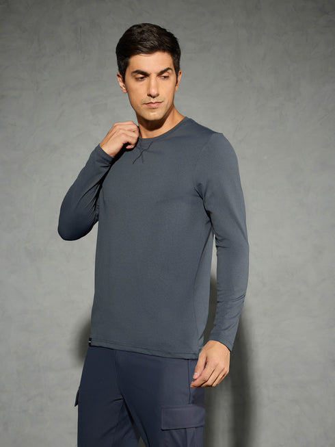 Men Solid Slim Fit Round Neck Sports T-shirt with COTFLEX