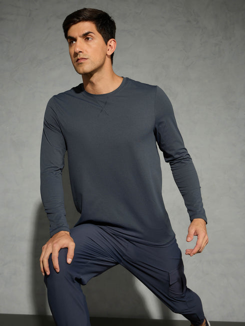 Men Solid Slim Fit Round Neck Sports T-shirt with COTFLEX
