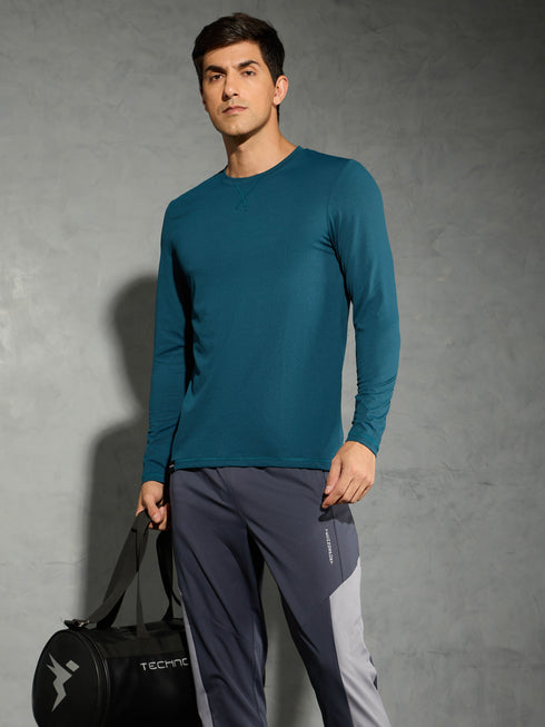 Men Solid Slim Fit Round Neck Sports T-shirt with COTFLEX
