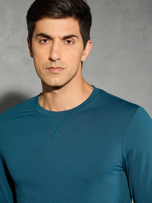 Men Solid Slim Fit Round Neck Sports T-shirt with COTFLEX