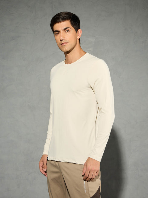 Men Solid Slim Fit Round Neck Sports T-shirt with COTFLEX