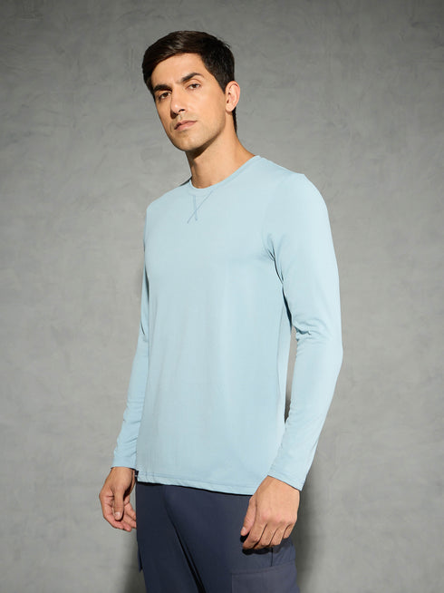 Men Solid Slim Fit Round Neck Sports T-shirt with COTFLEX