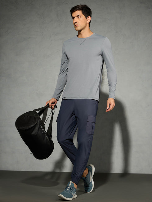 Men Solid Slim Fit Round Neck Sports T-shirt with COTFLEX