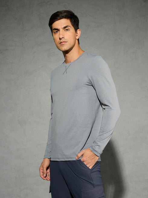 Men Solid Slim Fit Round Neck Sports T-shirt with COTFLEX