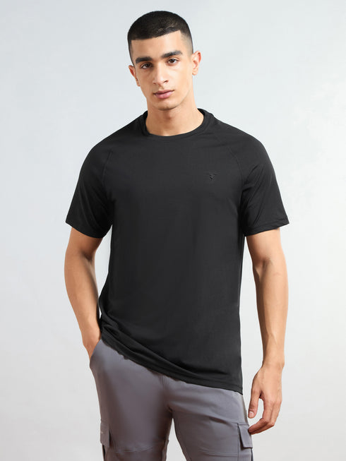 Men Solid Slim Fit Round Neck T-shirt with COTFLEX