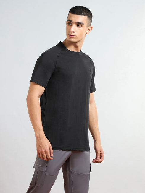 Men Solid Slim Fit Round Neck T-shirt with COTFLEX