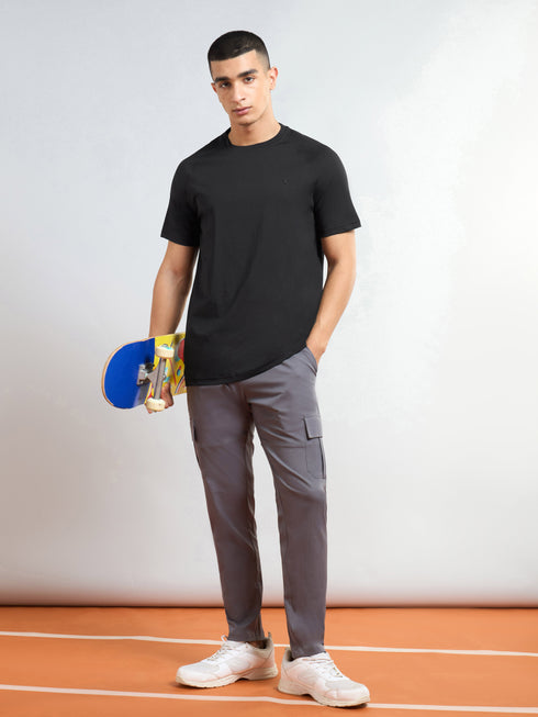 Men Solid Slim Fit Round Neck T-shirt with COTFLEX