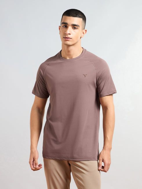 Men Solid Slim Fit Round Neck T-shirt with COTFLEX