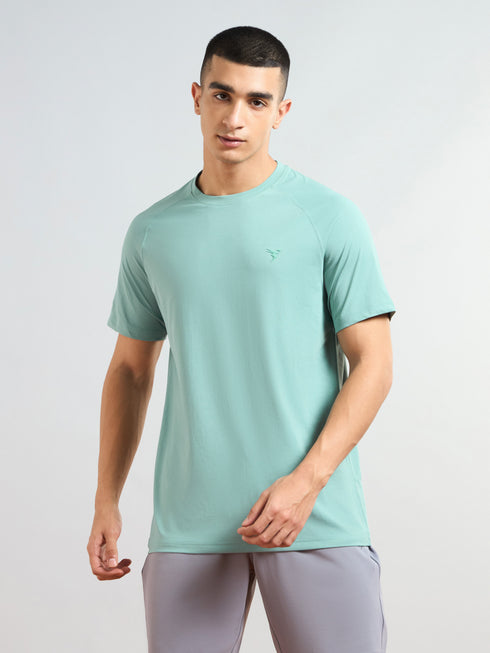 Men Solid Slim Fit Round Neck T-shirt with COTFLEX