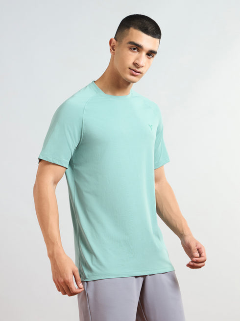 Men Solid Slim Fit Round Neck T-shirt with COTFLEX