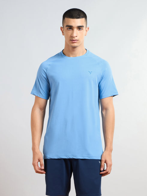 Men Solid Slim Fit Round Neck T-shirt with COTFLEX