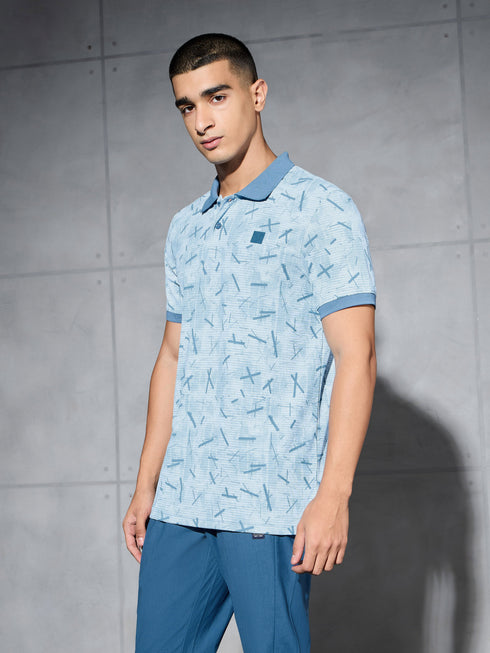 Men Printed Slim Fit Polo T-shirt with MATPIQ