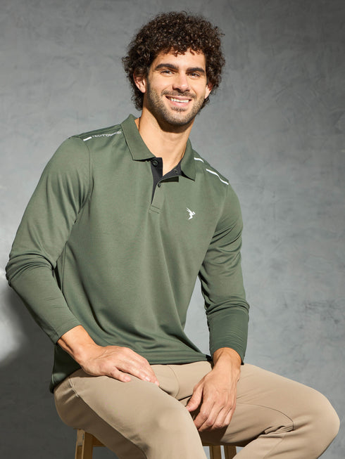 Men Solid Slim Fit Polo T-shirt with TECHNOCOOL+