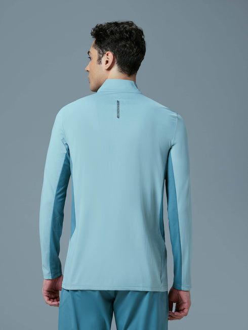 Men Colorblock Slim Fit Mock Neck Sports T-shirt with COTFLEX