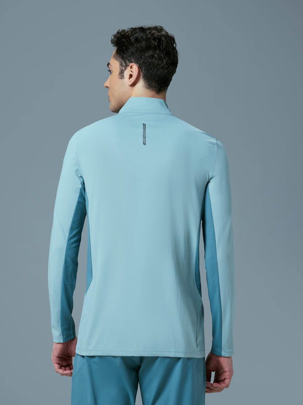Men Colorblock Slim Fit Mock Neck Sports T-shirt with COTFLEX