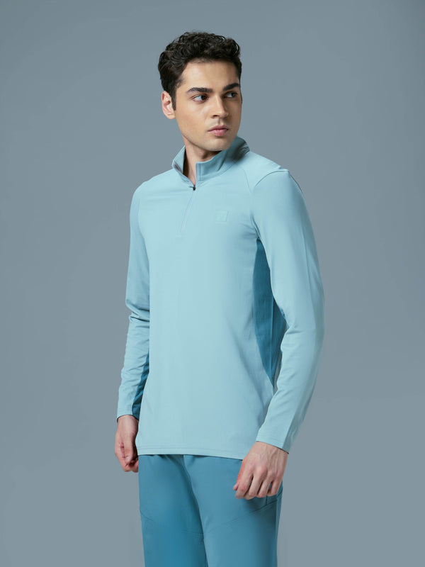 Men Colorblock Slim Fit Mock Neck Sports T-shirt with COTFLEX