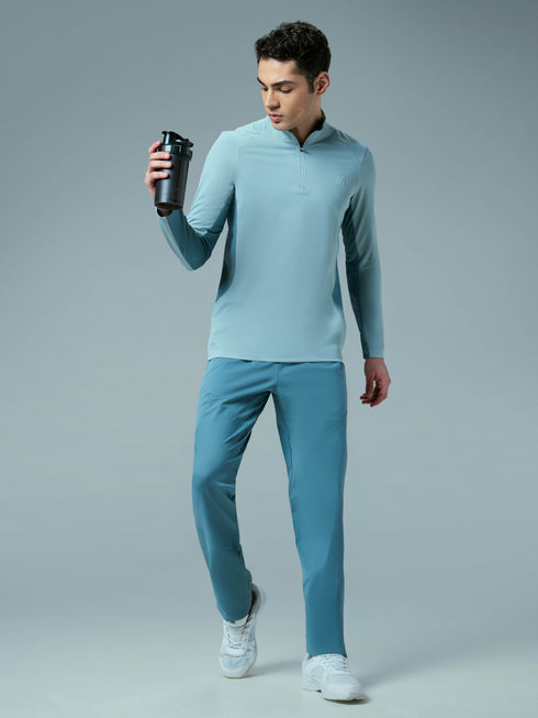Men Colorblock Slim Fit Mock Neck Sports T-shirt with COTFLEX