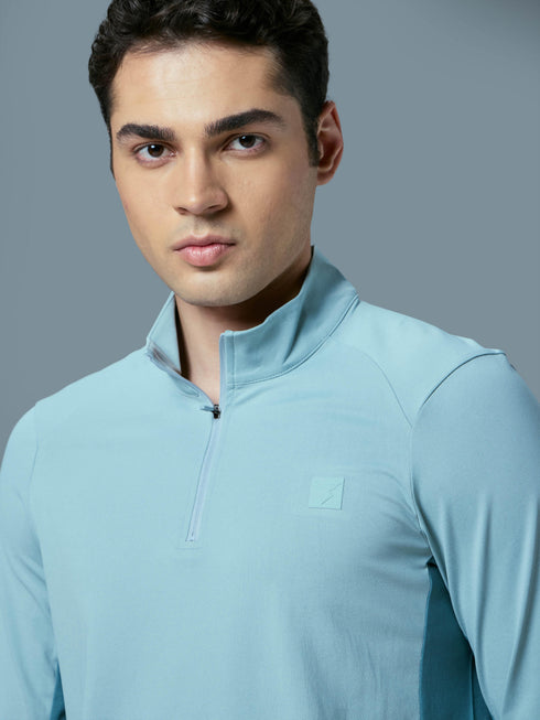 Men Colorblock Slim Fit Mock Neck Sports T-shirt with COTFLEX