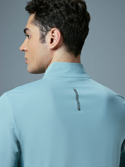 Men Colorblock Slim Fit Mock Neck Sports T-shirt with COTFLEX