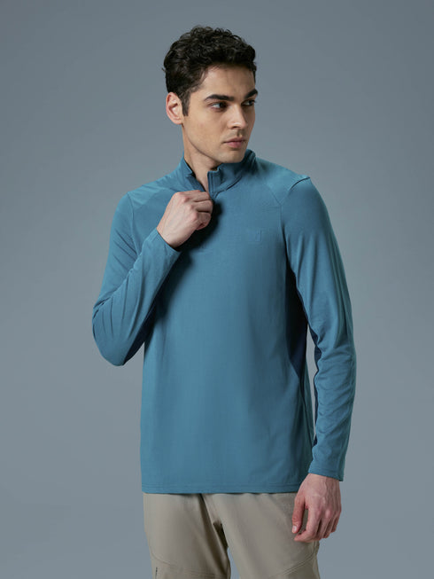 Men Colorblock Slim Fit Mock Neck Sports T-shirt with COTFLEX