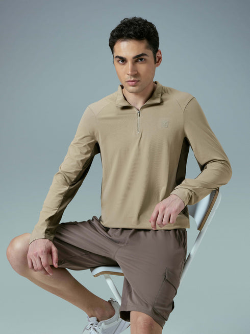 Men Colorblock Slim Fit Mock Neck Sports T-shirt with COTFLEX