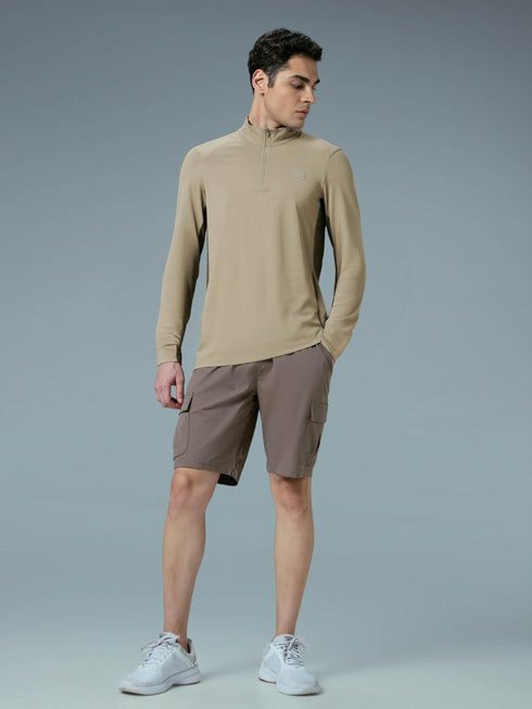 Men Colorblock Slim Fit Mock Neck Sports T-shirt with COTFLEX