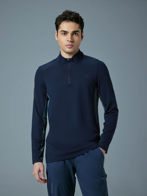 Men Colorblock Slim Fit Mock Neck Sports T-shirt with COTFLEX