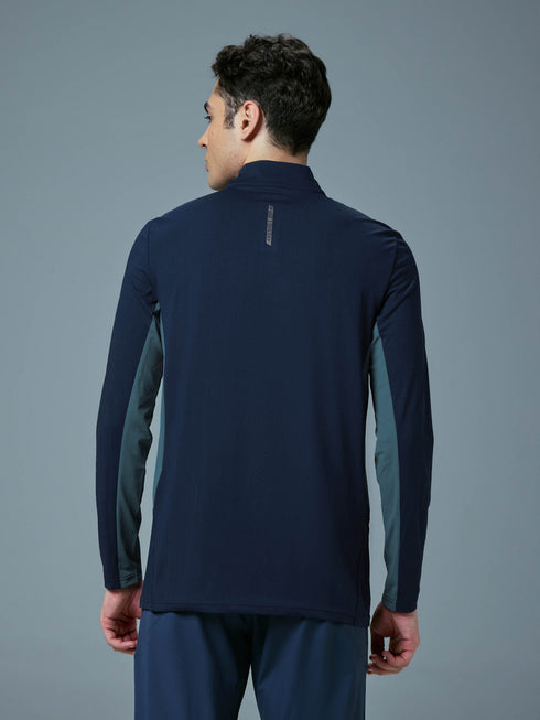 Men Colorblock Slim Fit Mock Neck Sports T-shirt with COTFLEX
