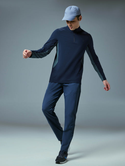 Men Colorblock Slim Fit Mock Neck Sports T-shirt with COTFLEX