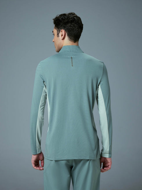 Men Colorblock Slim Fit Mock Neck Sports T-shirt with COTFLEX