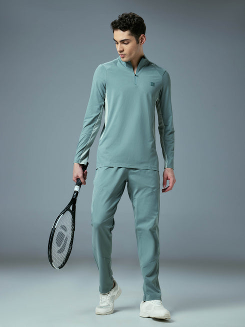 Men Colorblock Slim Fit Mock Neck Sports T-shirt with COTFLEX