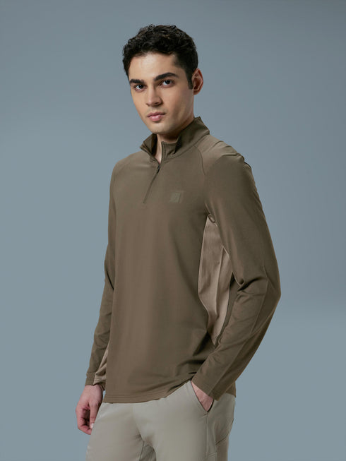 Men Colorblock Slim Fit Mock Neck Sports T-shirt with COTFLEX