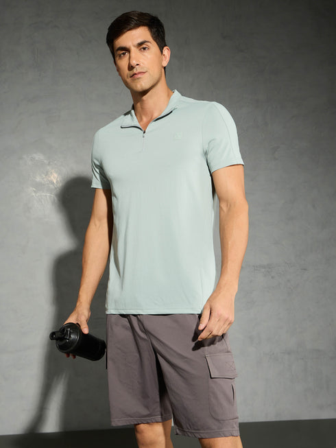 Men Solid Slim Fit Mock Neck T-shirt with COTFLEX