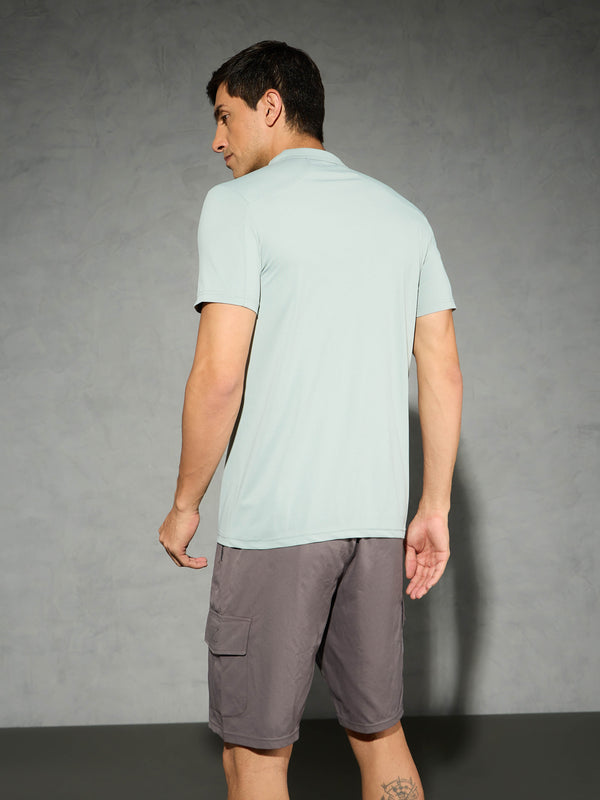 Men Solid Slim Fit Mock Neck T-shirt with COTFLEX