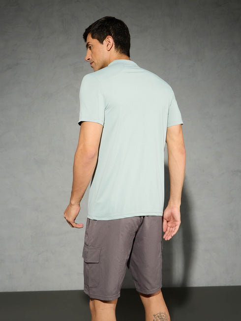 Men Solid Slim Fit Mock Neck T-shirt with COTFLEX