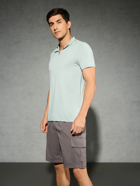 Men Solid Slim Fit Mock Neck T-shirt with COTFLEX