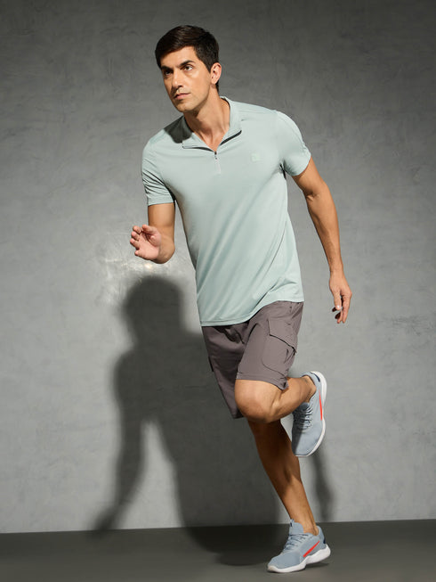 Men Solid Slim Fit Mock Neck T-shirt with COTFLEX