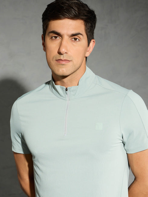 Men Solid Slim Fit Mock Neck T-shirt with COTFLEX