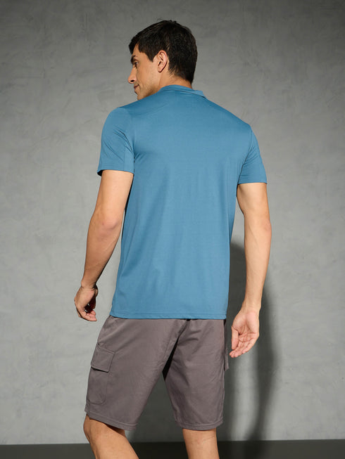 Men Solid Slim Fit Mock Neck T-shirt with COTFLEX