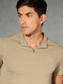 Men Solid Slim Fit Mock Neck T-shirt with COTFLEX