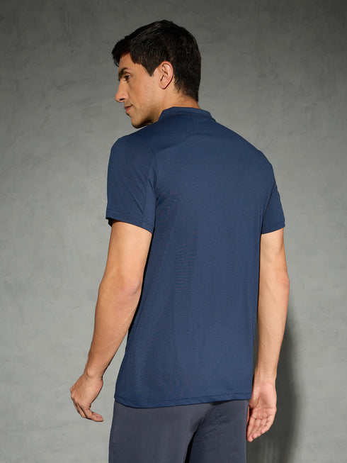 Men Solid Slim Fit Mock Neck T-shirt with COTFLEX