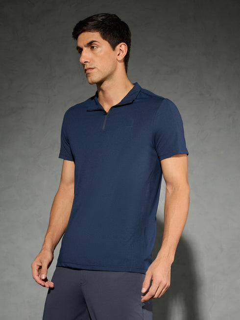 Men Solid Slim Fit Mock Neck T-shirt with COTFLEX