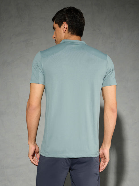 Men Solid Slim Fit Mock Neck T-shirt with COTFLEX