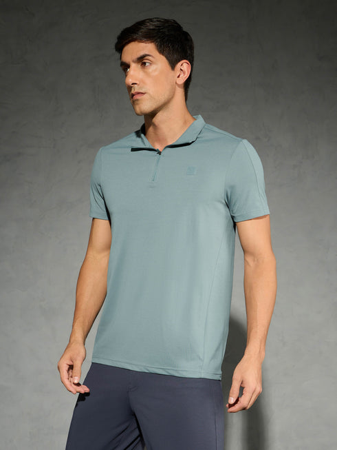 Men Solid Slim Fit Mock Neck T-shirt with COTFLEX